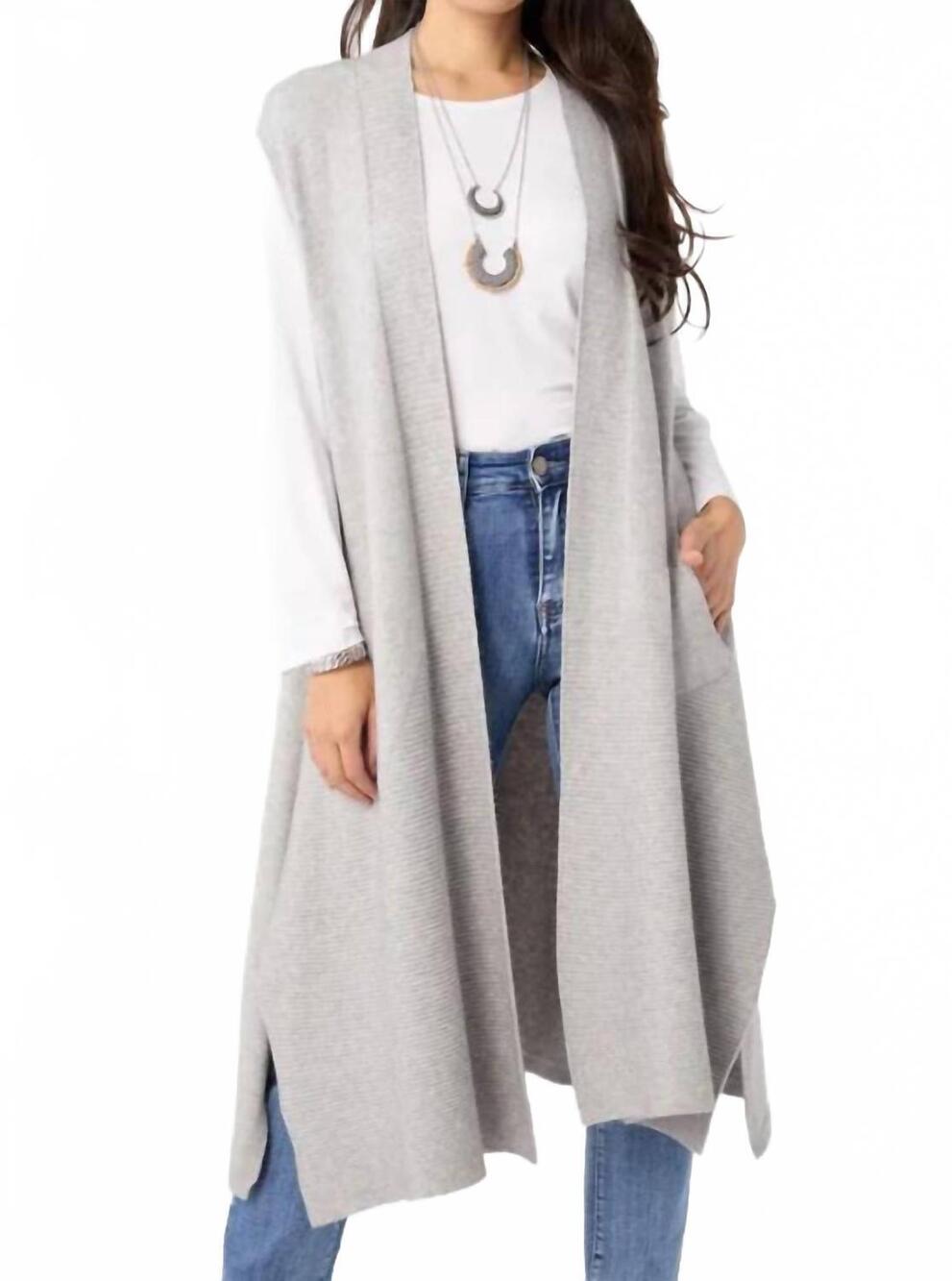 NEW COCO + CARMEN heavenly-luxe contrast rib vest with pockets in light heather